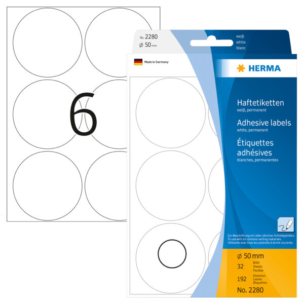 Herma 2280 öntapadó címke, fehér, átmérő: 50 mm