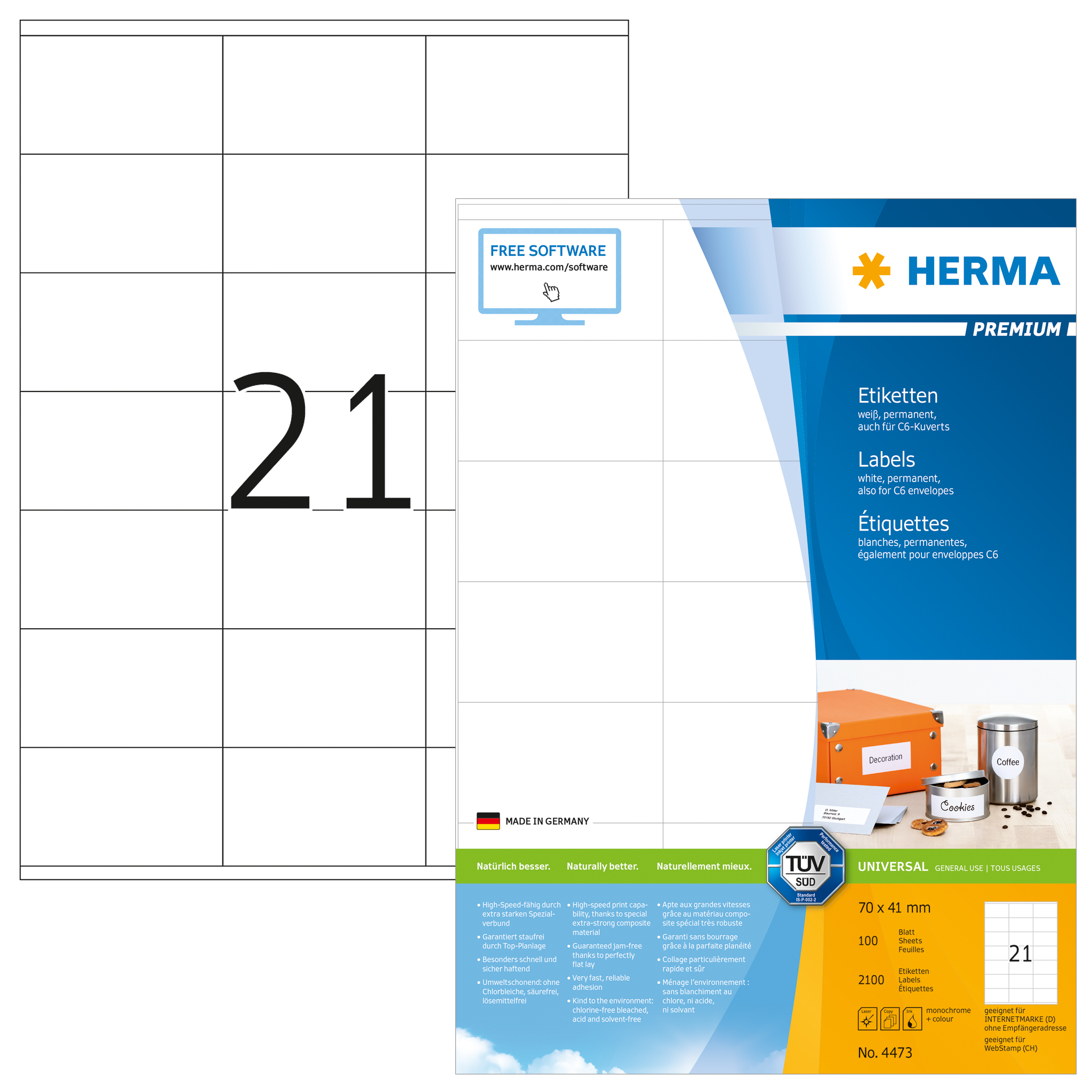 Herma 4473 öntapadó címke, fehér, 70,0x41,0 mm